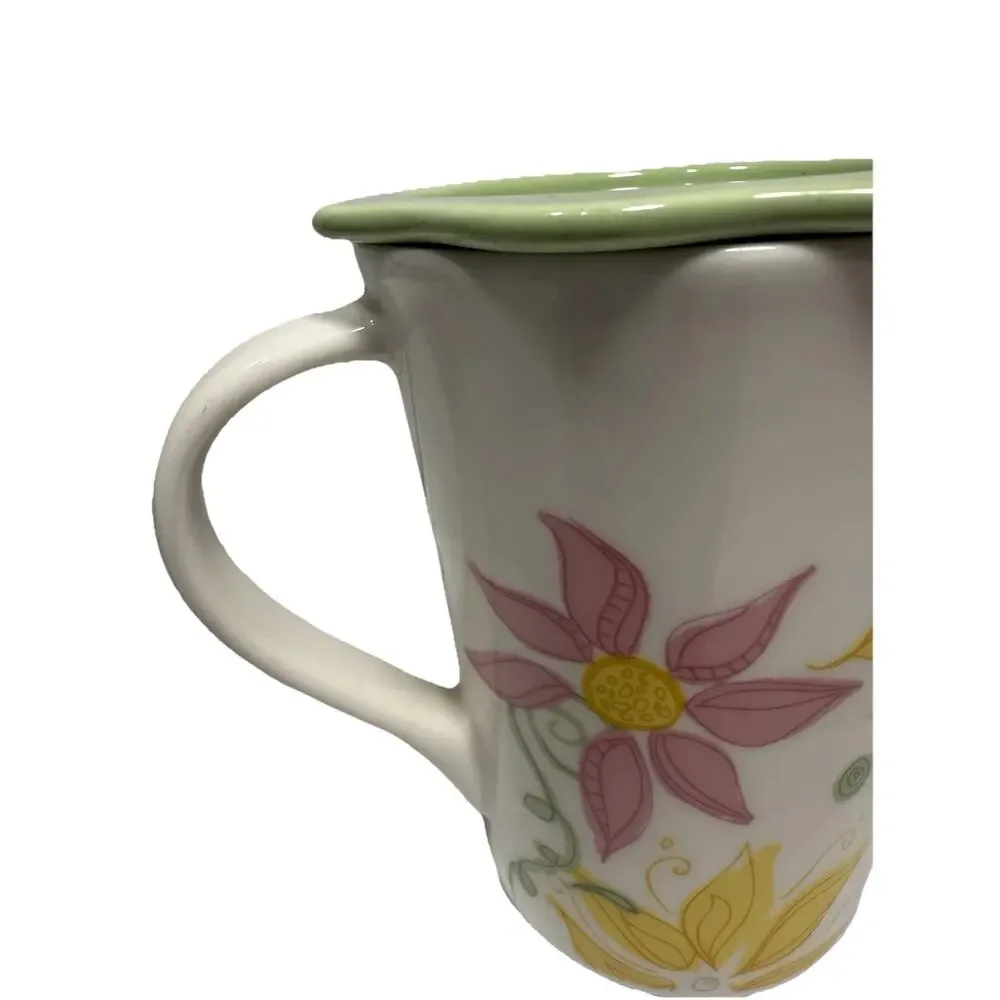 Starbucks Coffee Mug 2006 Floral 13 oz w/ Green Lid Steep Rest EUC‎